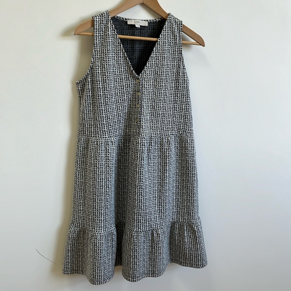 LOFT Black & White Knit Oversized Swing Dress Small